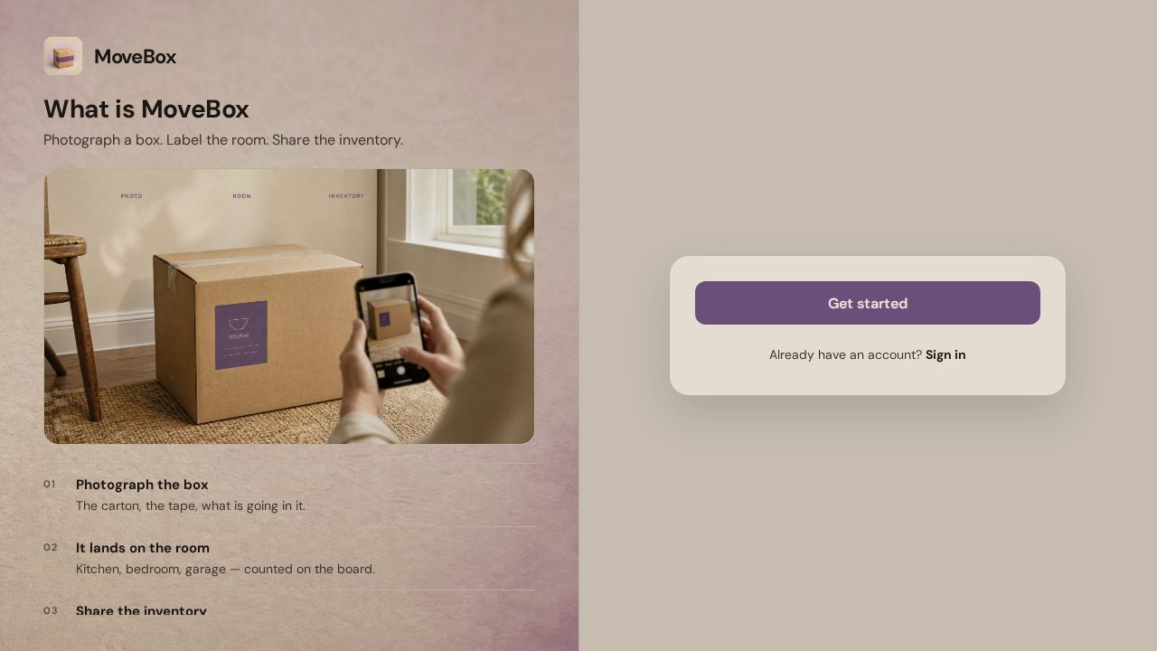 MoveBox — Photograph a box. Label the room. Share the inventory.