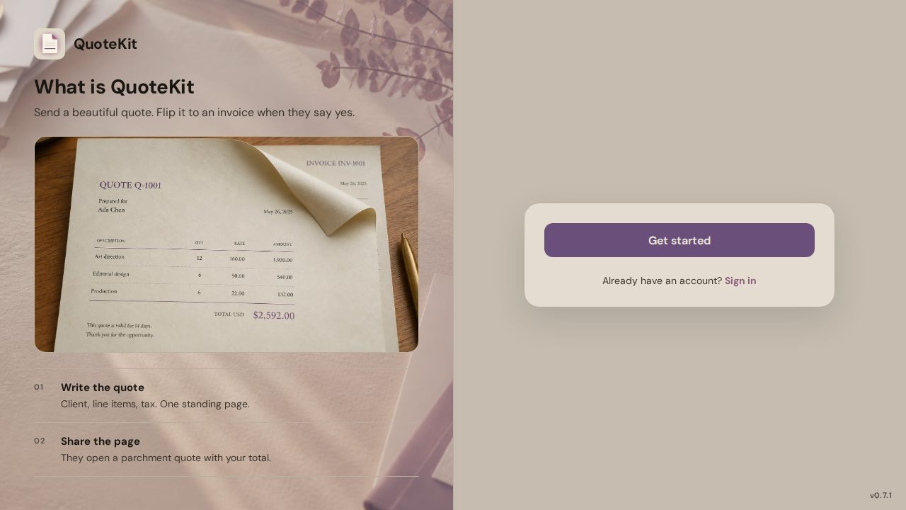 QuoteKit — Send a beautiful quote. Flip it to an invoice when they say yes.